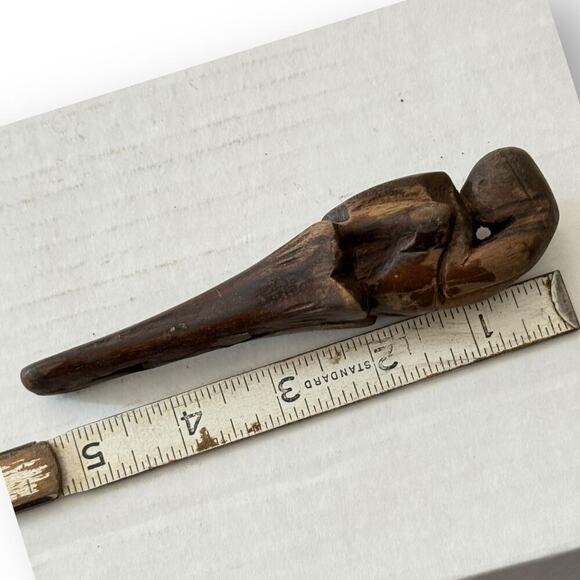 Vintage Hand-Carved Dark Wood Pipe Sculpture Abstract Figure Antique African Art - Picture 13 of 16